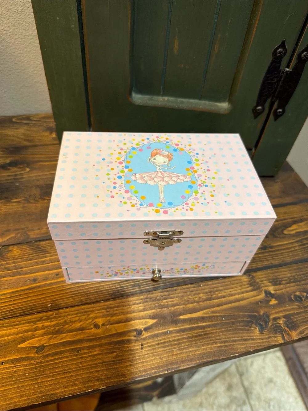 Kids Pink Polka Dot Musical Jewelry Box with Ballerina by DJECO - works